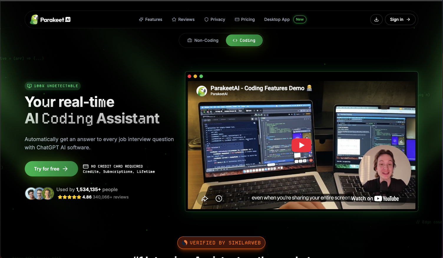 Parakeet AI landing page