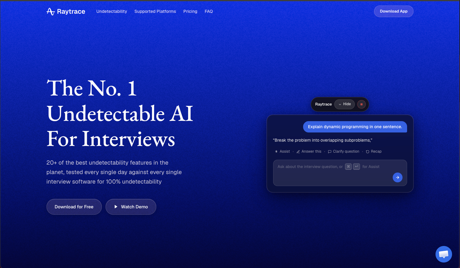 Raytrace landing page
