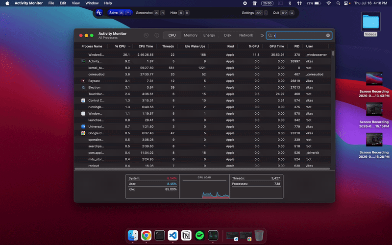 Invisible in Activity Monitor